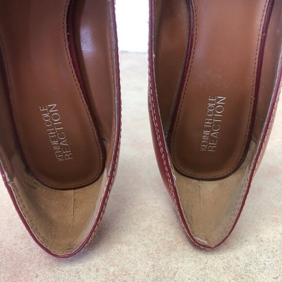 Kenneth Cole Reaction Red Leather Slip On Wedge Shoe Size 8 - Picture 10 of 12